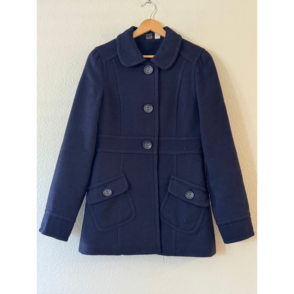BP Nordstrom Wool Blend Pea Coat Peter Pan Collar Navy Blue Size M Excellent